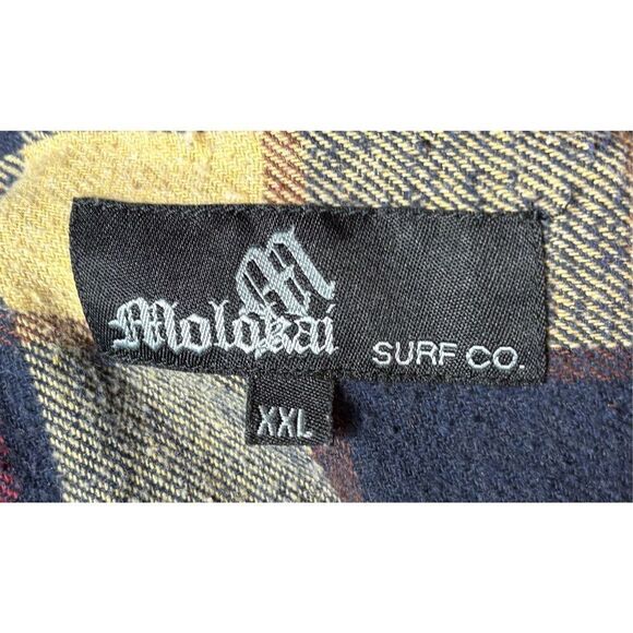 Molokai Surf Co. Shirt Mens Size 2XL Red Plaid Hooded Flannel Beach Hawaii - Picture 6 of 8